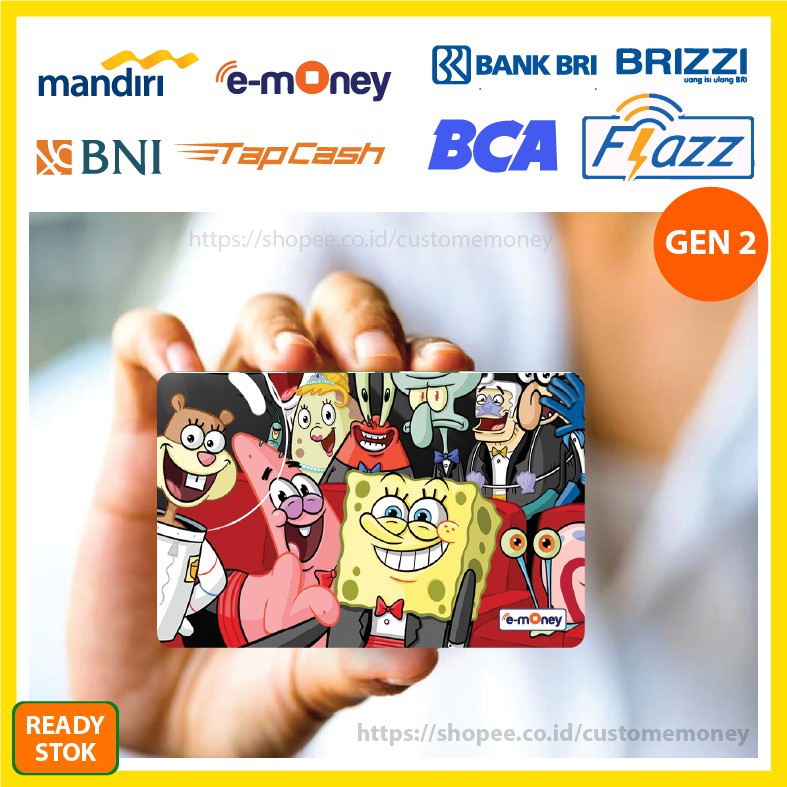 Emoney Spongebob Squarepant Anime 8 Etoll E-Money Mandiri Flazz GEN 2  BNI Tapcash BRI Brizzi - 1 SISI