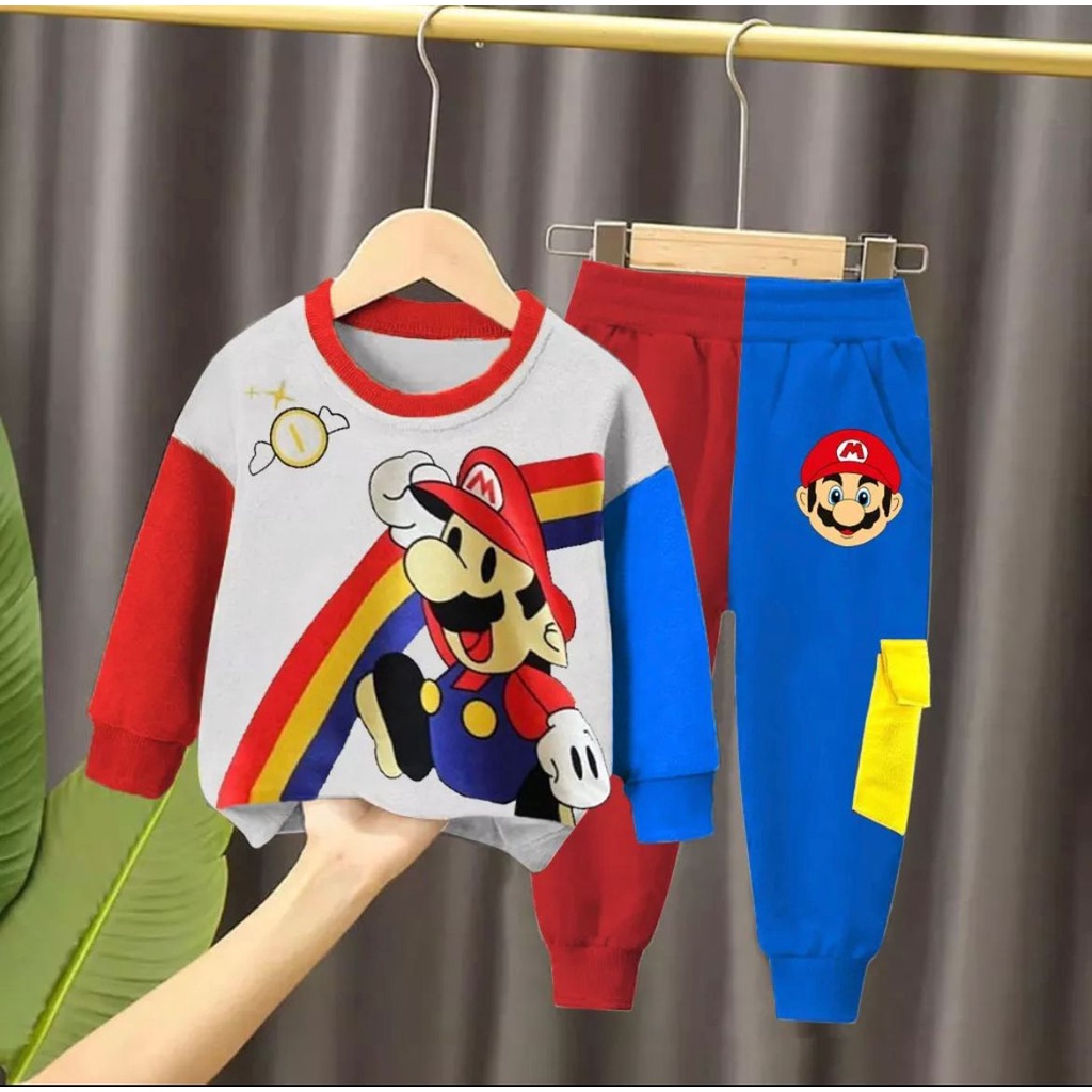 new setelan sweater cardigan bayi anak motif super mario usia 6 bulan-5 tahun bahan babyterry premium terlaris terbaru/ setelan sweater cardigan bayi anak laki-laki/ setelan sweater cardigan bayi anak perempuan/ setelan sweater cardigan bayi anak cowok