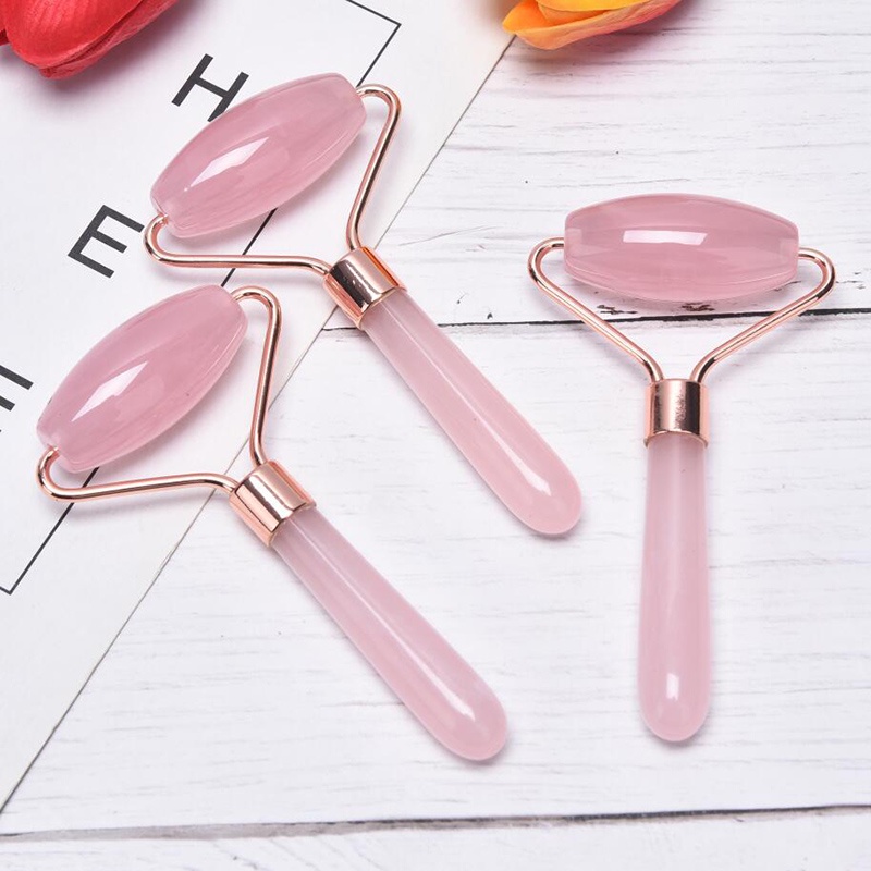 Roller Pijat Kristal Rose Quartz Untuk Mengangkat Kerutan