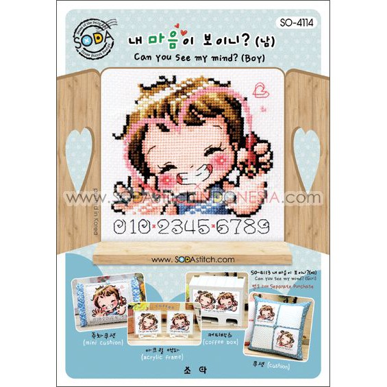 Paket DIY Craft Sulam Kristik Strimin Cross Stitch Sodastitch SO-4114 - Can You See My Mind Boy