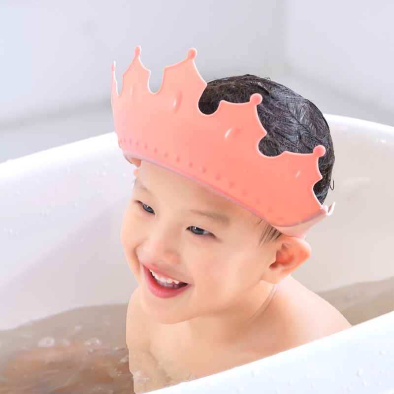 Kids Cartoon Crown Modeling Shampoo Cap / Children Ear Protection Eye Protection Adjustable Elasticity Soft Thicken Shower Cap