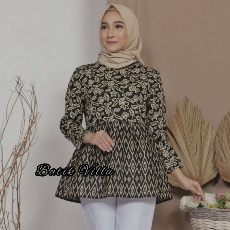 tey-17 Batik wanita ASJ SA HRB026 Kenongo Kemeja Tosca Pendek-Sopal jumputan SD