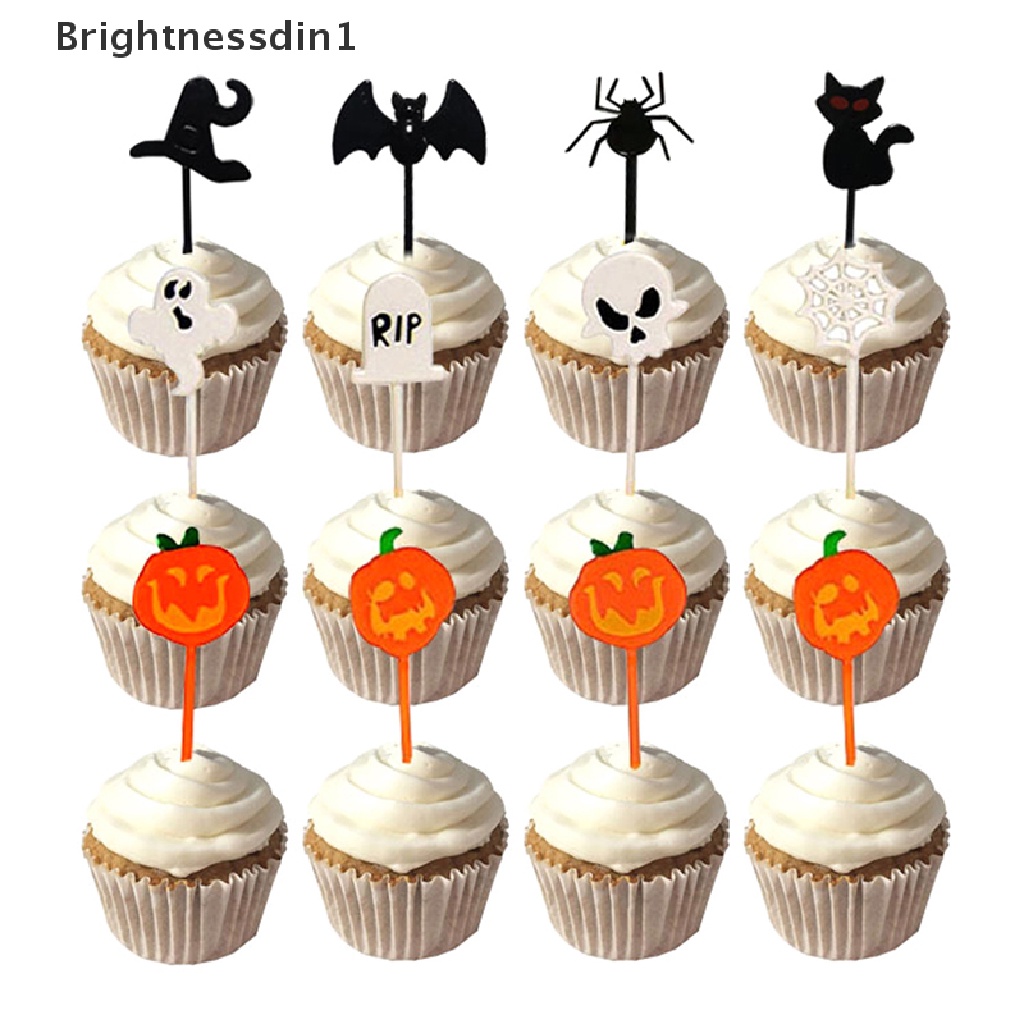 10pcs / pack Tusuk Gigi Buah Kue Dessert Desain Halloween Untuk Anak