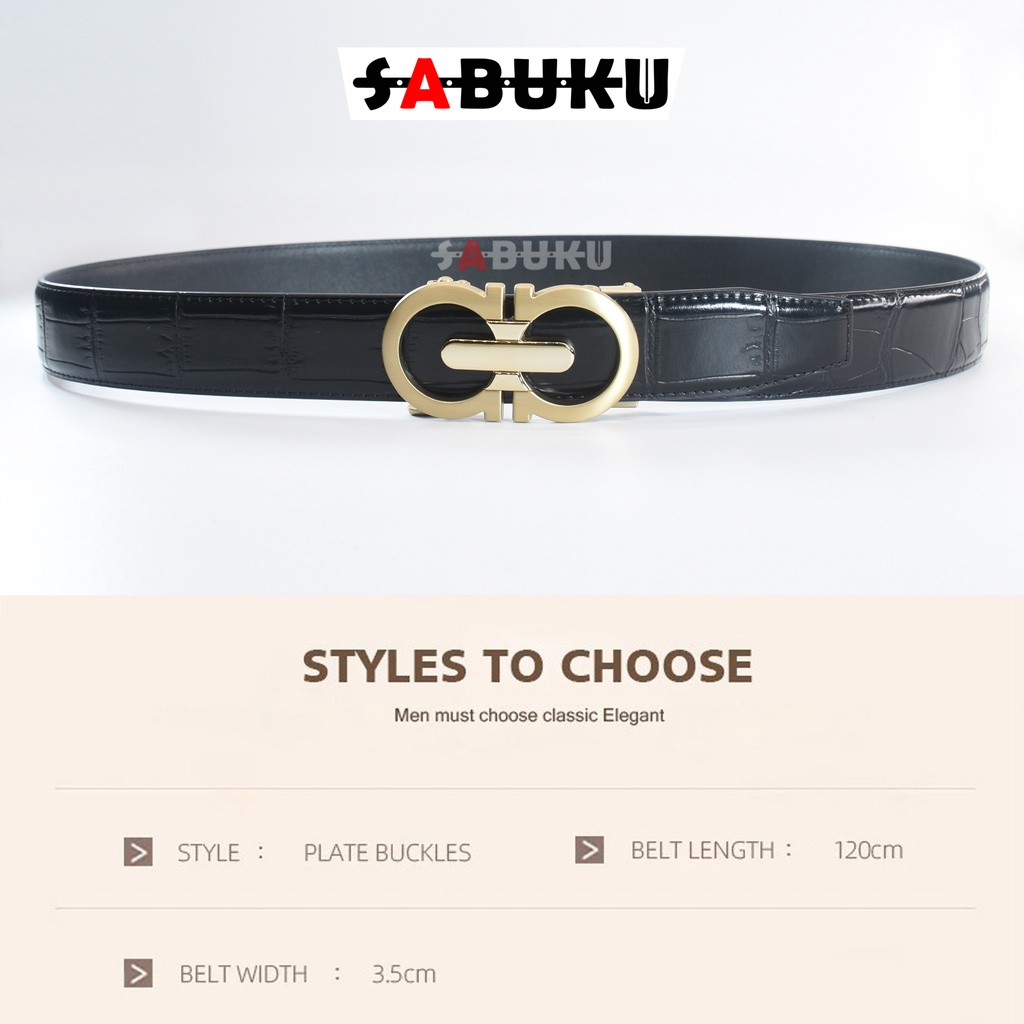 Ikat Pinggang Pria Tipe Rel MenBeltGesper Kulit Pria Asli Pria Sabuk Mewah elegant Free Box - 115