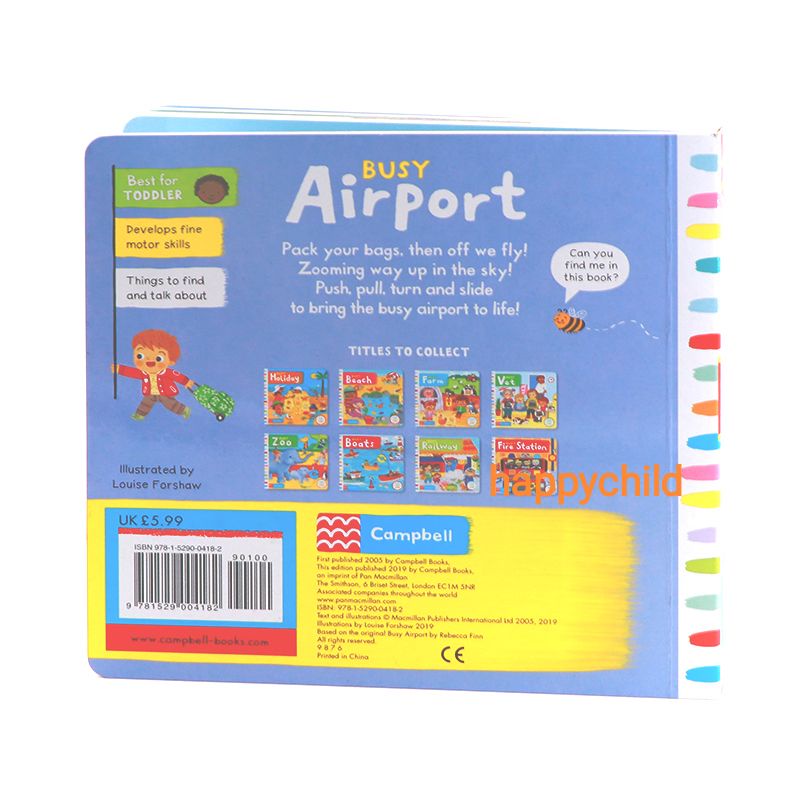 Original Busy airport board book push pull buku Campbell buku anak buku bacaan buku impor happychild