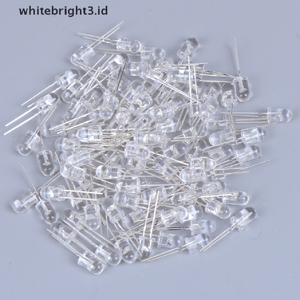 (whitebright3.id) 100 Pcs Lampu LED 5mm Warna Putih / Hijau / Merah / Biru / Kuning