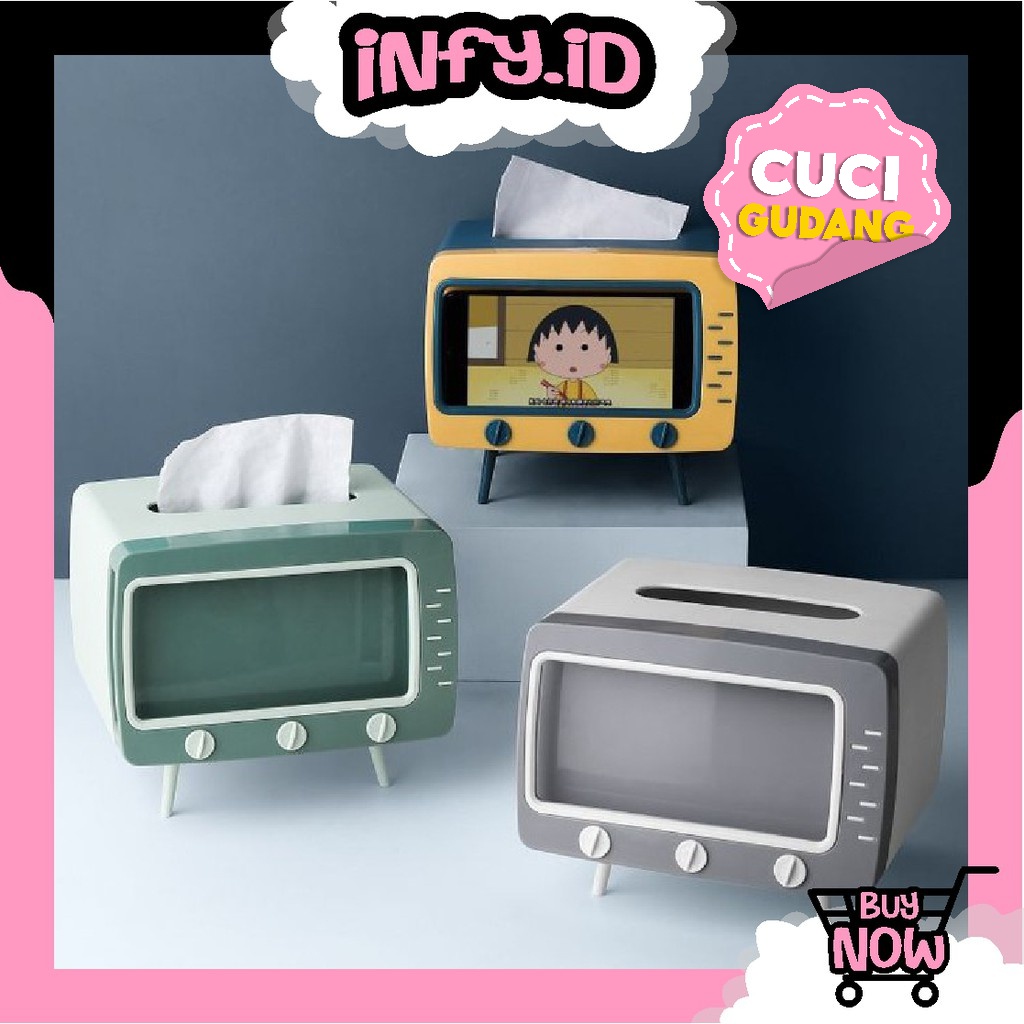 INFY Kotak Tissue Box Organizer Bentuk TV Tempat Tisu + Stand Phone Holder / Home Office Décor R276