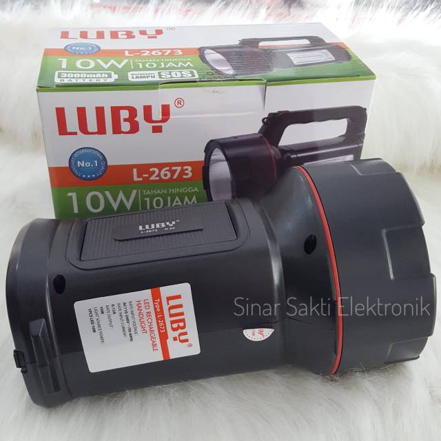 Senter Led Besar Emergency Luby 10W 10 watt L-2673 Lampu Sentolop Cas rechargeable Darurat Satpam Hansip Kemah