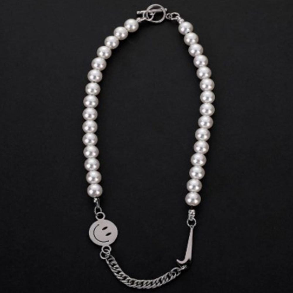 Mxbeauty Kalung Rantai Bahan Titanium Steel Hias Mutiara Gaya Hip Hop Untuk Pria Dan Wanita