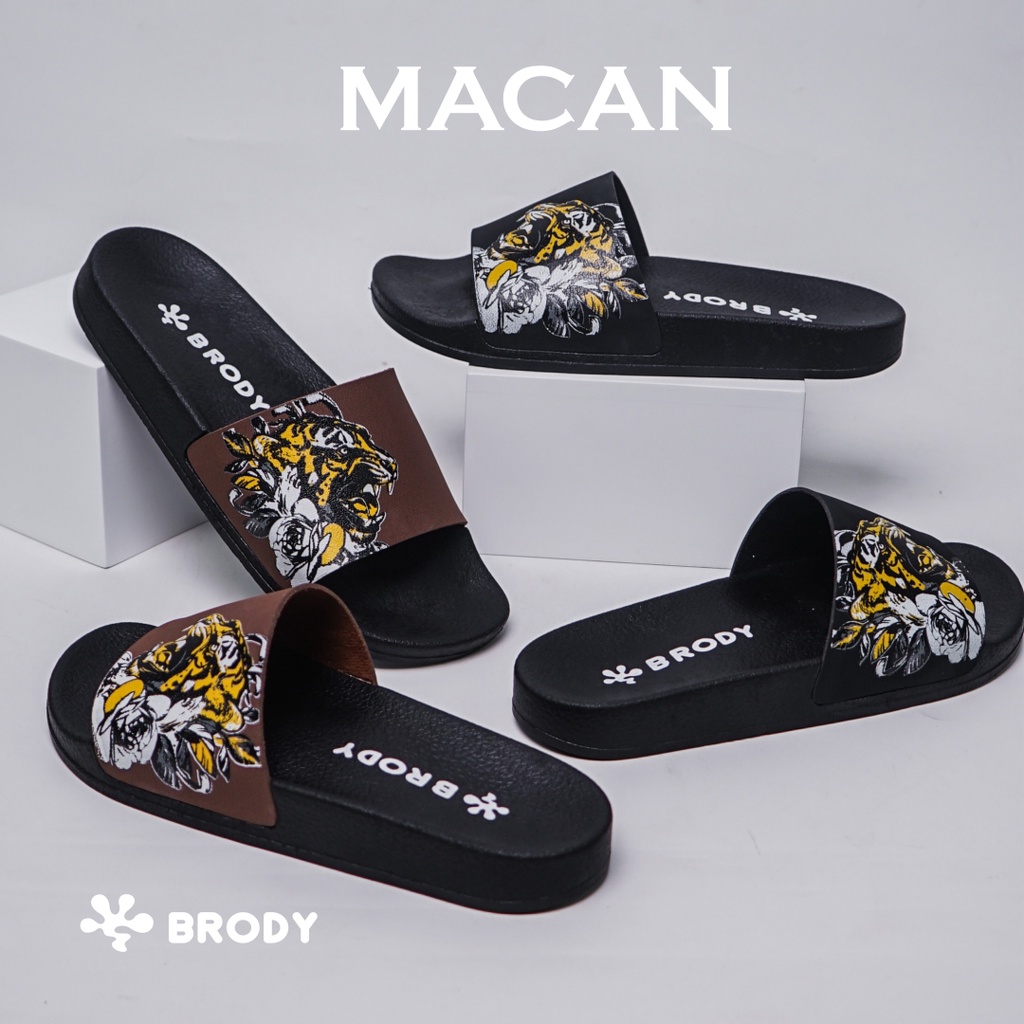 Brody MACAN ~ Sandal Selop Pria Motif Macan Ukuran 38-43