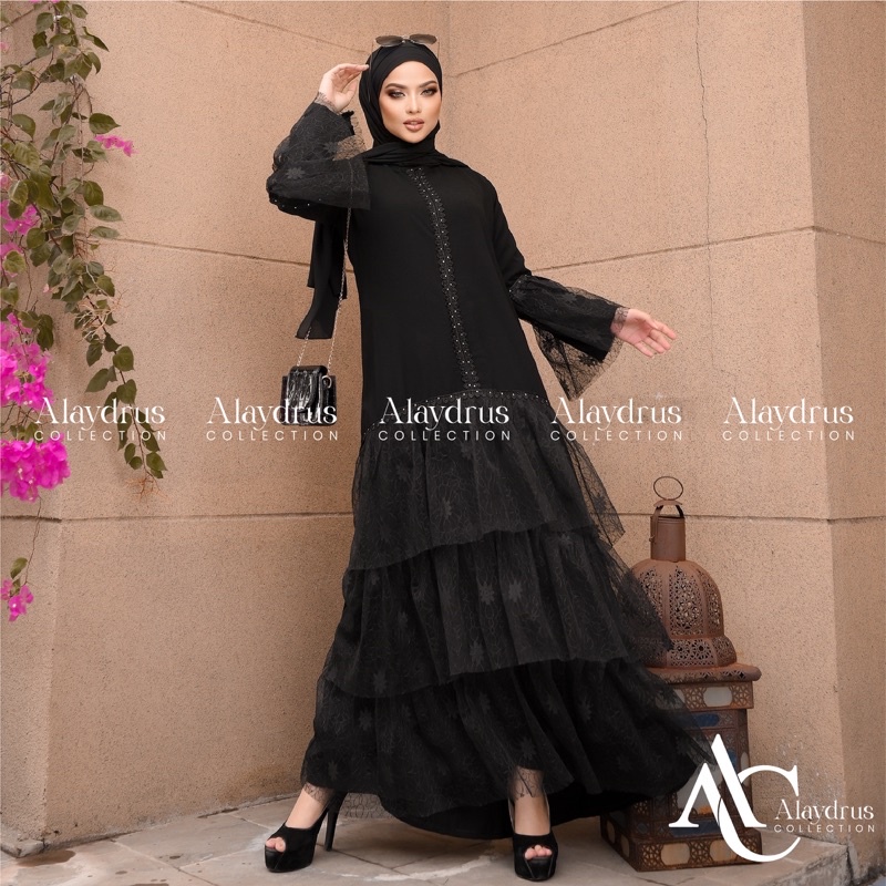 Abaya Dress Maxi Arab Saudi Kombinasi Brukat Maimun