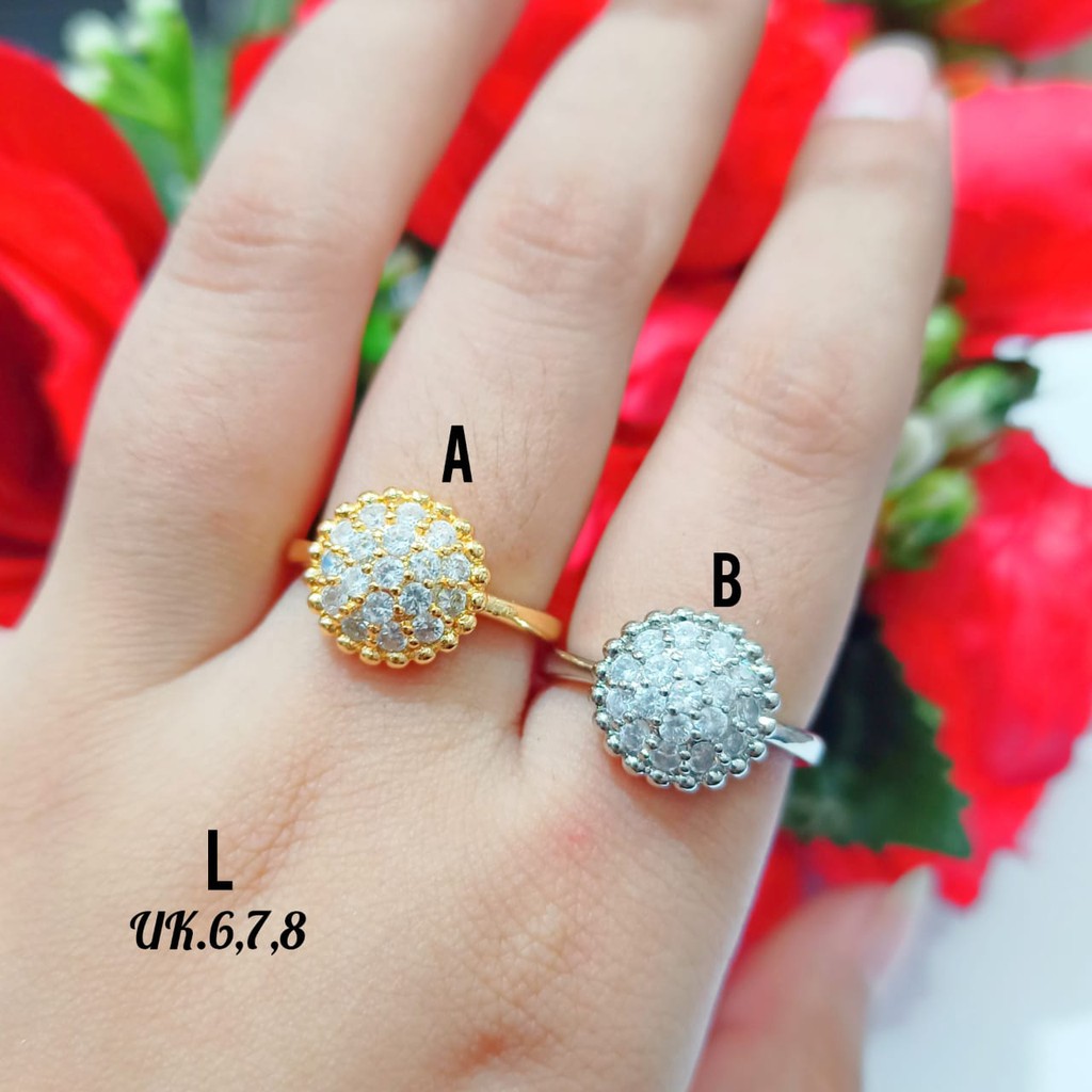 Cincin Dewasa setengah lingkar permata Gold &amp; Silver anti Karat COD