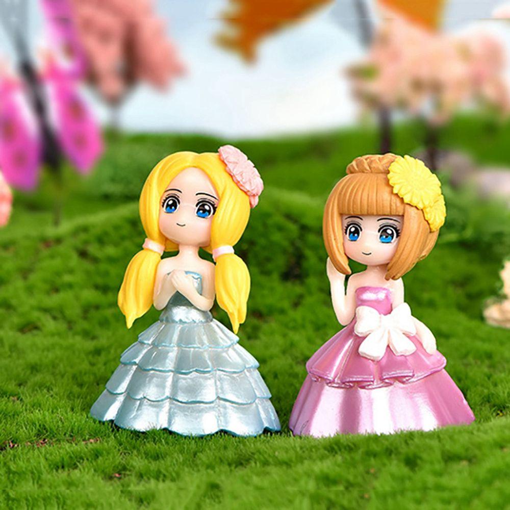 [Elegan] Fairy Garden Miniatur 6Pcs/set Gaun Putri Warna-Warni Aksesoris Kue Dekorasi Terrarium Decor Patung Kue