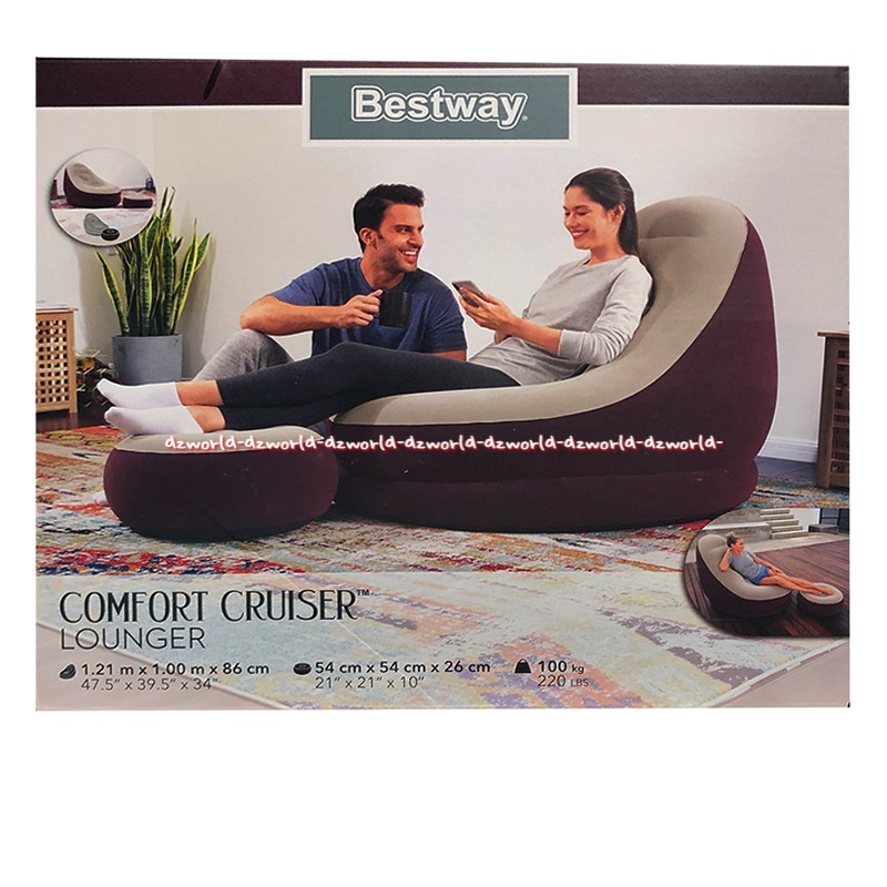 Bestway Comfort Cruiser lounger Kursi Malas Santai Sofa Bludru Tatakan Kaki Inflatable Chair