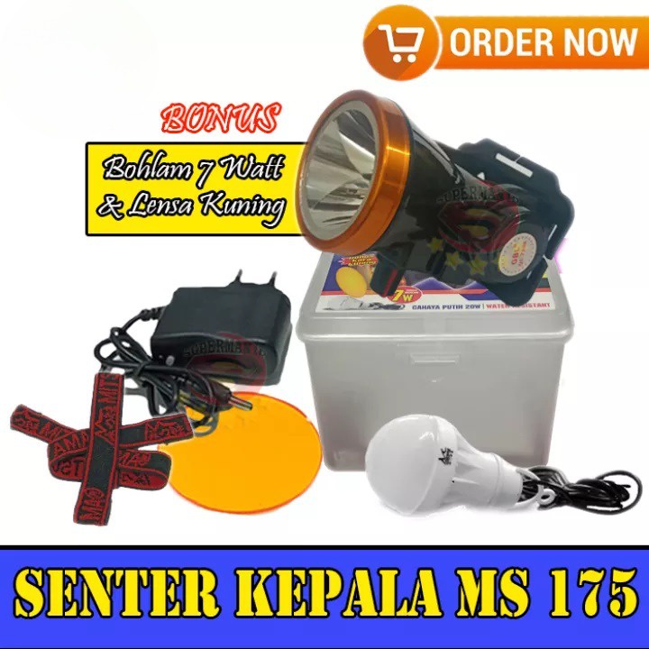 MITSUYAMA MS 175P - Senter Kepala 20w - High Power HeadLamp Rechargeable - Water Resistant