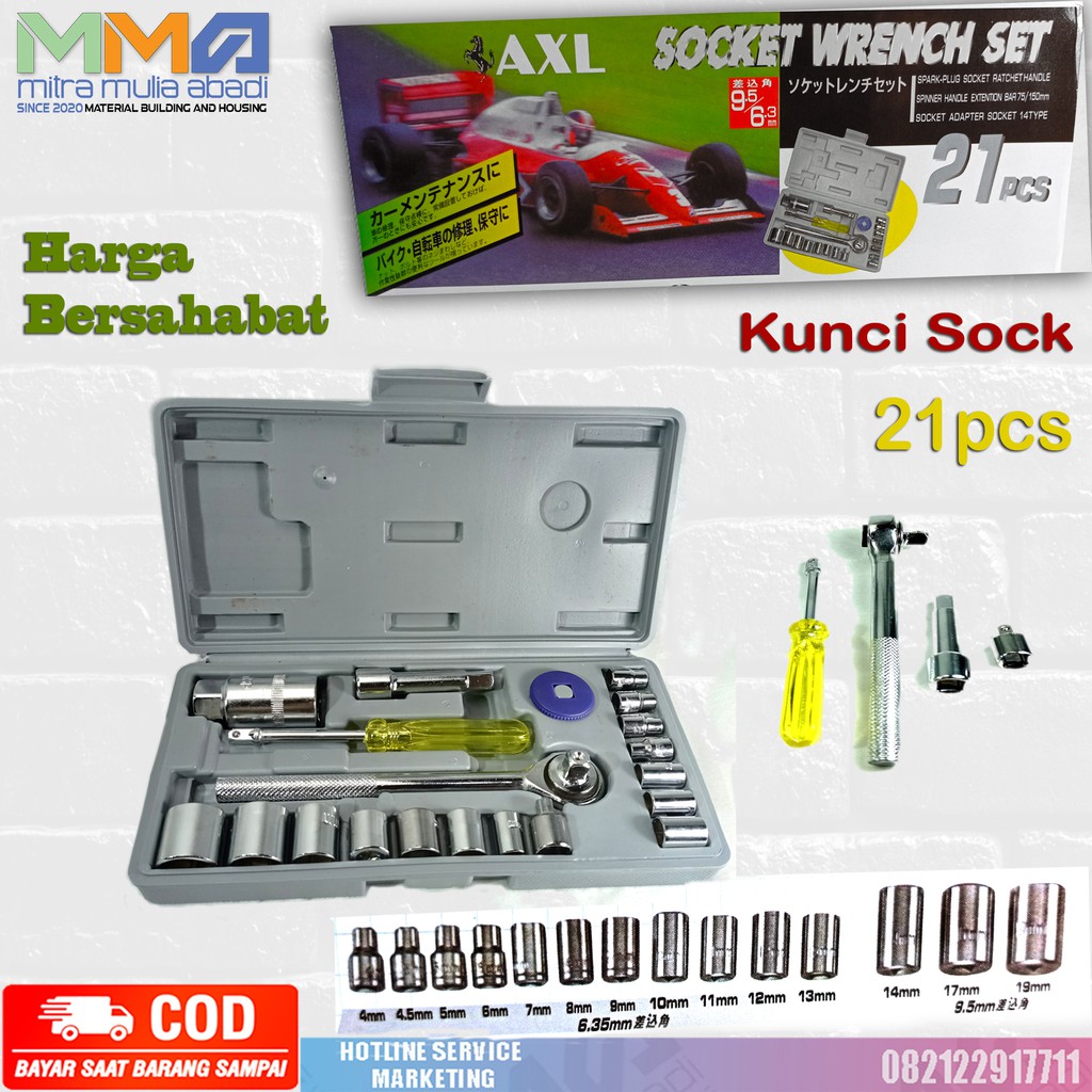 KUNCI SOCK 21PCS / KUNCI MOTOR/ RING KUNCI PAS Socket Wrench Set