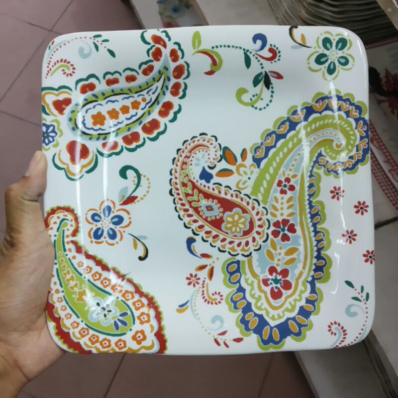 SQUARE SALAD PLATE PIRING KERAMIK HIAS SANGO CANTIK KOTAK PERSEGI MOTIF BATIK PAJANGAN DEKORASI