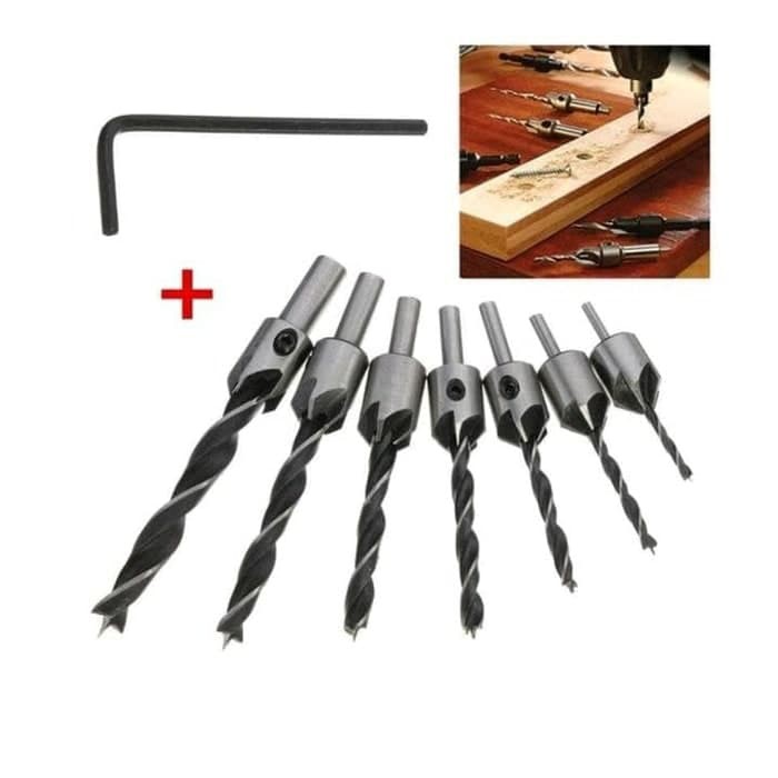 Mata Bor Countersink Chamfer Set 7pcs countershink drill bit counter sink shink bits kepala sekrup