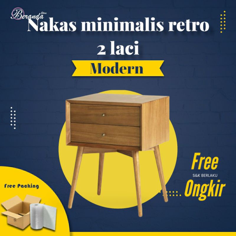 nakas minimalis 2 laci retro kayu jati terbaru-meja kecil kamar tidur 2 laci minimalis