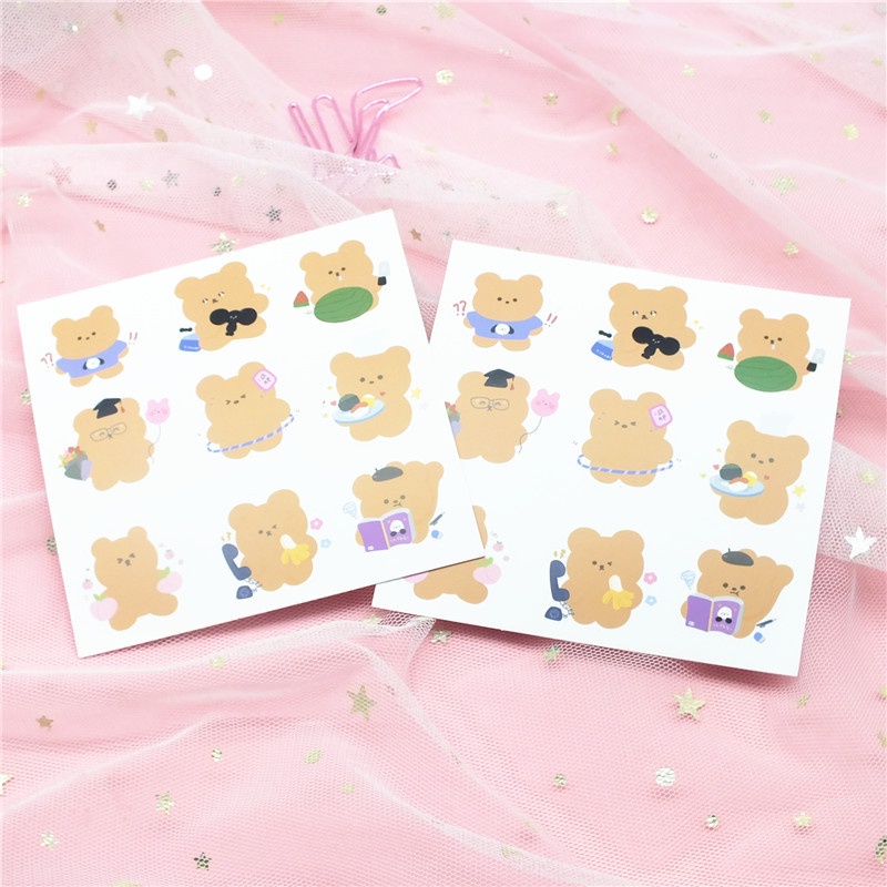 2 Pcs/set Korean Ins Style Cute Cartoon Bear Pattern Stickers for Refrigerator Skateboard Decoration Accessories