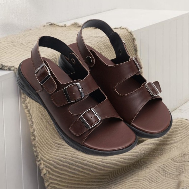 Mozza 02 Brown | Sendal Slide Kulit Original Santai Kasual Pria Ori Sandal Footwear | FORIND Greata