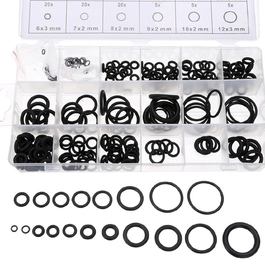 225pcs / Set Karet O-Ring 18 Ukuran Warna Hitam Tahan Lama Dengan Kotak Plastik