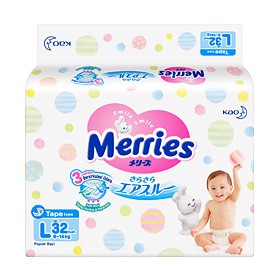 Merries Baby Diapers L 32pcs / Popok Bayi