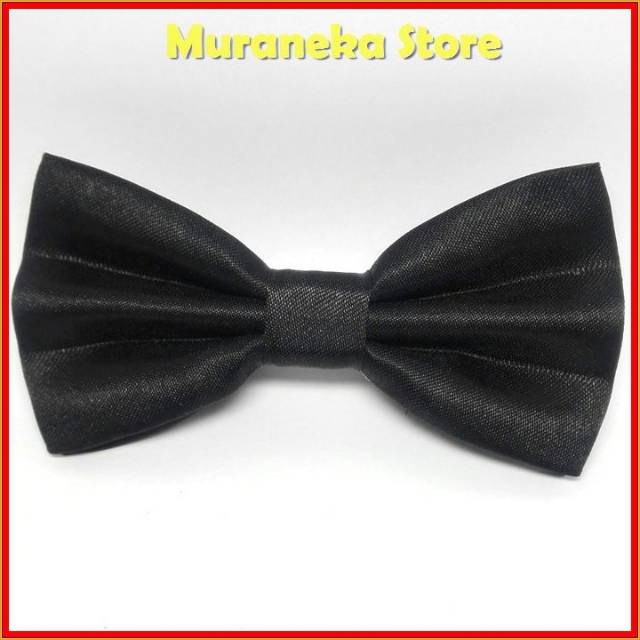 P.O Dasi Kupu2 Polos Pria Pita Pakaian Pesta Bowtie Kupu Pengantin Wedding Set Satin Instan Hitam