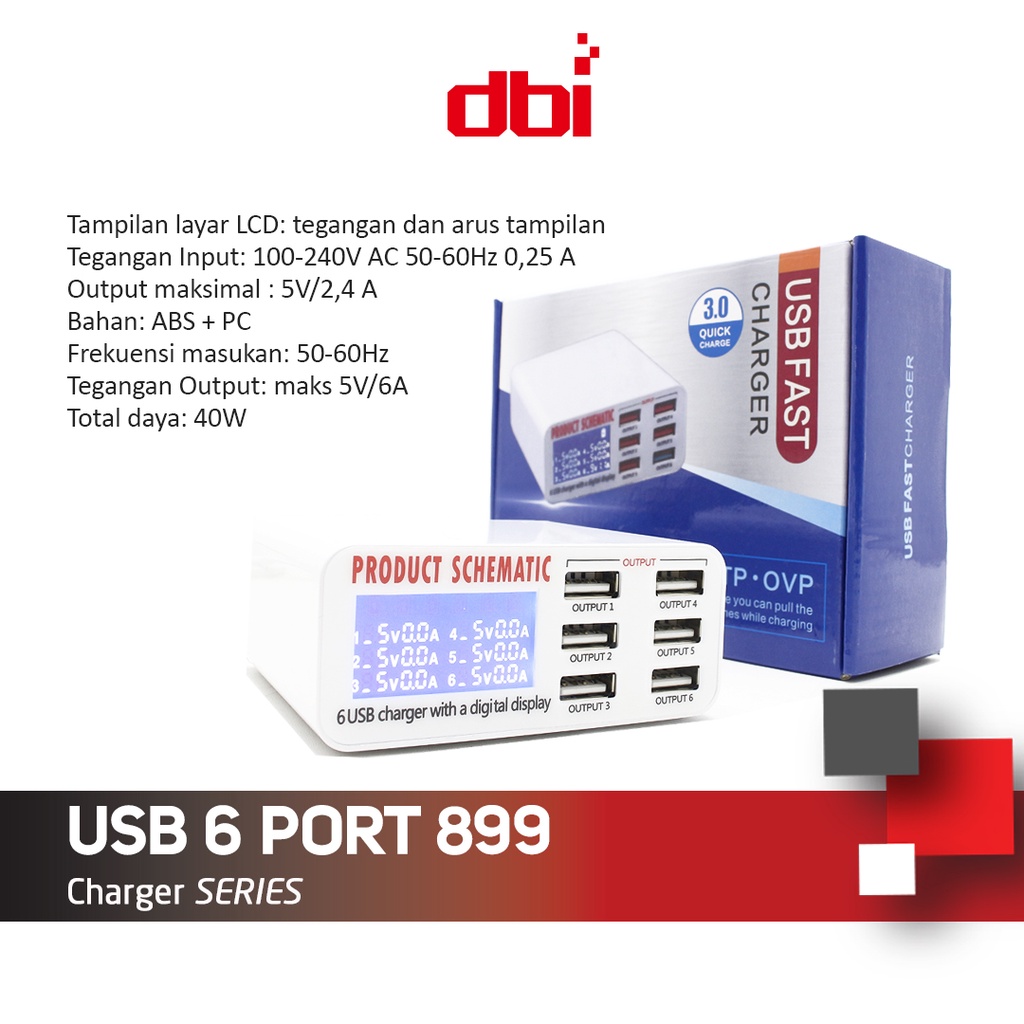 8A 6 Port Isi Daya Cepat USB Charger LED Display Phone Charger Adapter Portable QC3.0 Fast Charger untuk iPhone Samsung Huawei