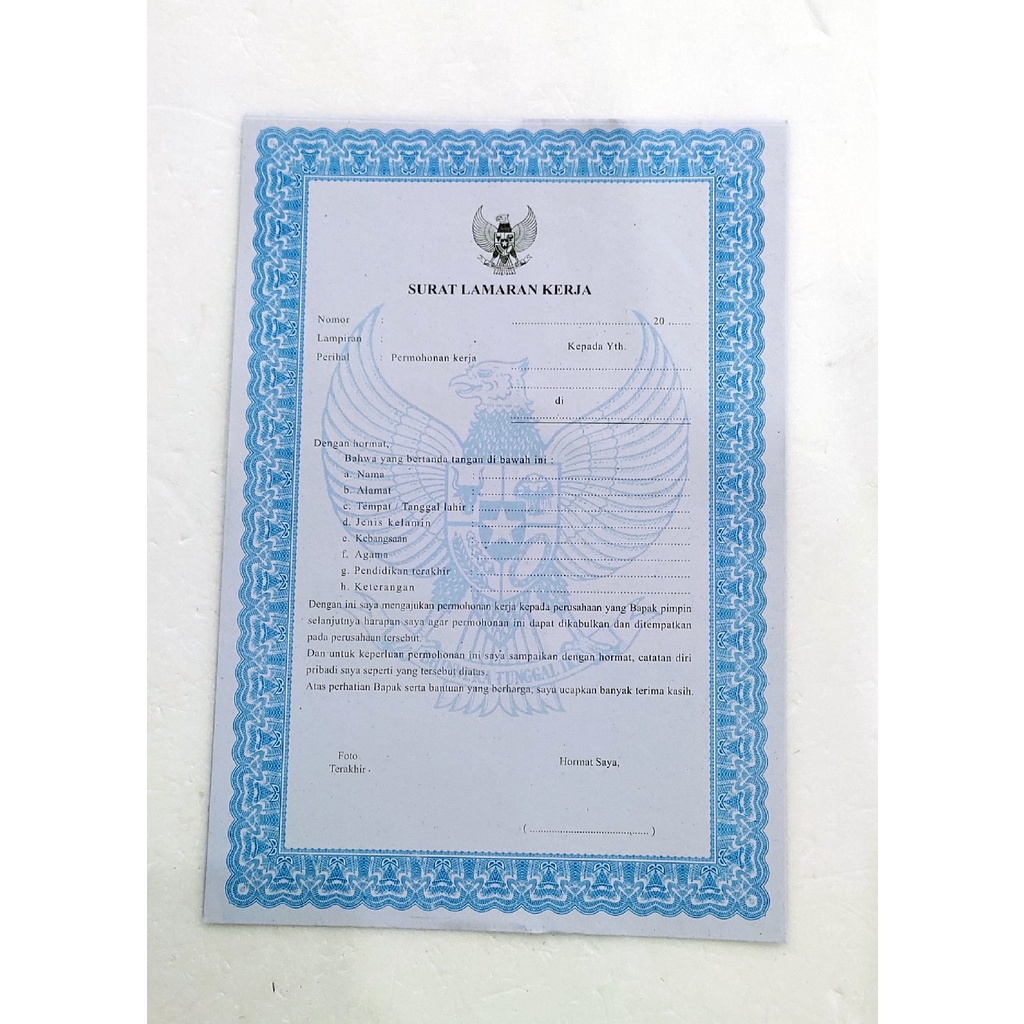

FORMULIR SURAT LAMARAN KERJA