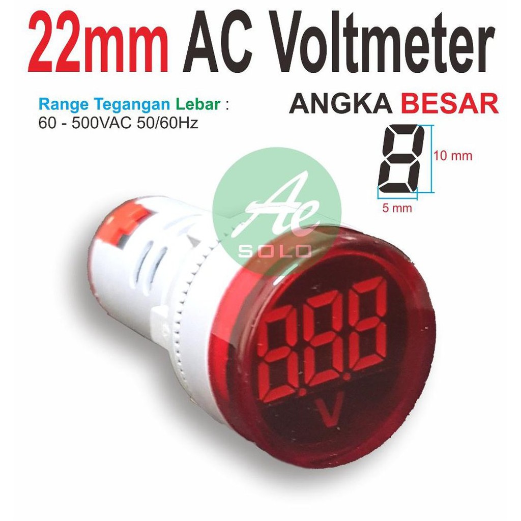 [DSP-9032] PILOT LAMP DIGITAL VOLTMETER 22MM AC 60-500V MERAH