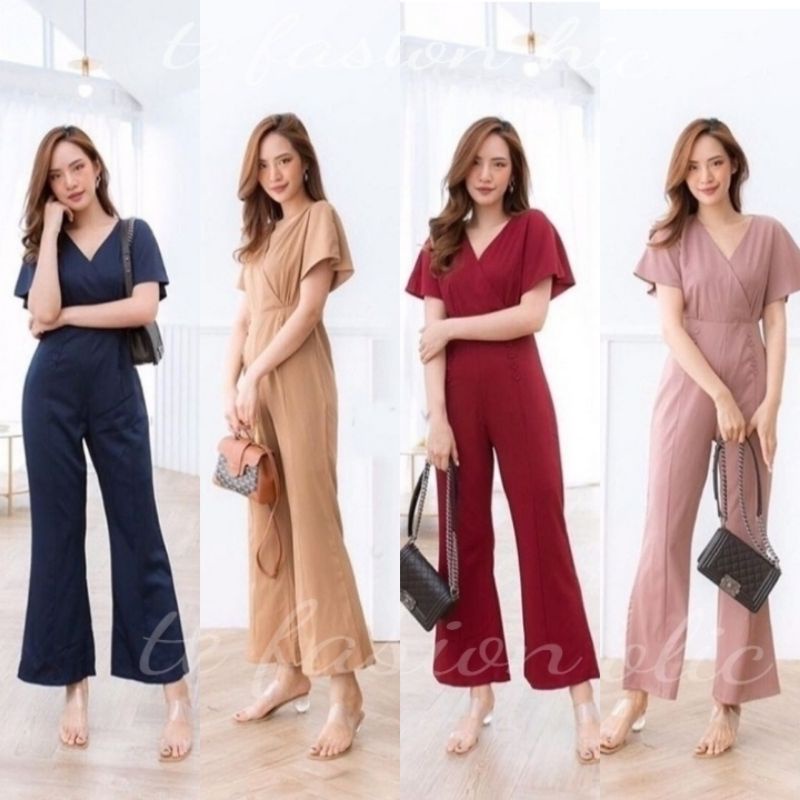 YUMIE Jumpsuit Baru Murah Berkualitas - Baju Kodok Wanita Bahan Moscrepe Polos - Long Pants Jumpsuit