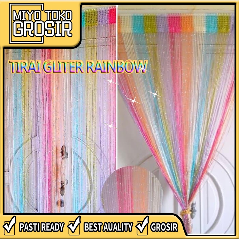 COD-Tirai Gliter Pelangi Rainbow Ukuran 200x100cm Gradasi Glitter Rainbow/Tirai Benang Gliter/Tirai 