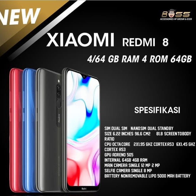 HP XIAOMI REDMI 8 4/64GB RAM 4GB ROM 64GB GARANSI RESMIi