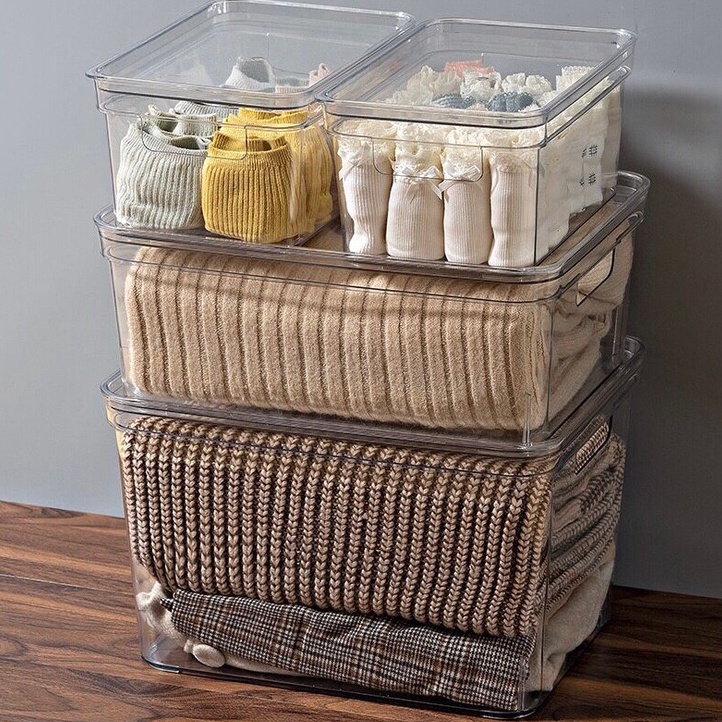 Kotak Penyimpanan Transparan Baju Handuk Makeup Dengan Tutup