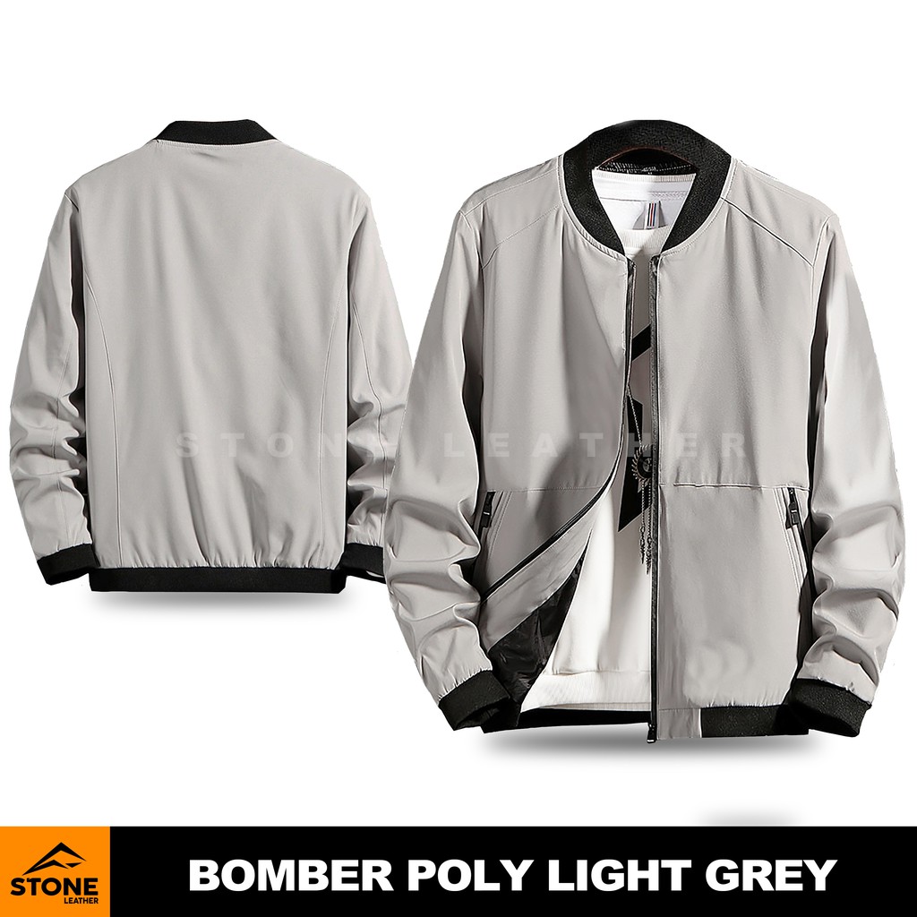 Jaket Pria Bomber Korea/Jaket Bomber Parasut/Jaket Gore Tex Stone Leather Light Grey