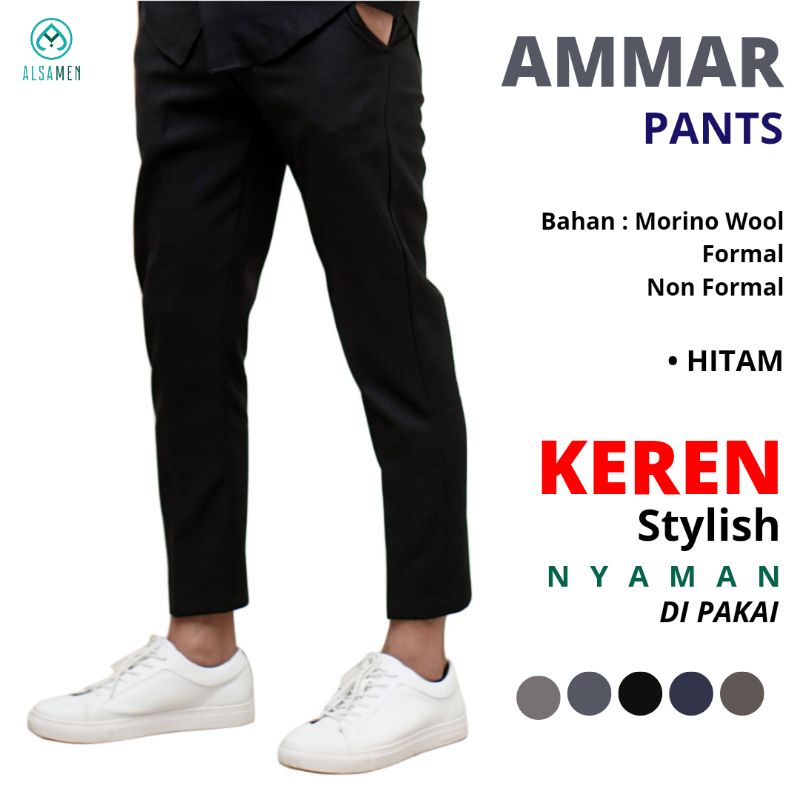 Original Alsamen (Zidn Apparel) Celana Panjang Pria Ammar Pants | Celana Sunnah (Laa Isbal) Ankle Pa