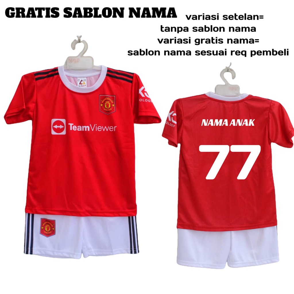 jersey setelan baju bola mu printing size 10-20