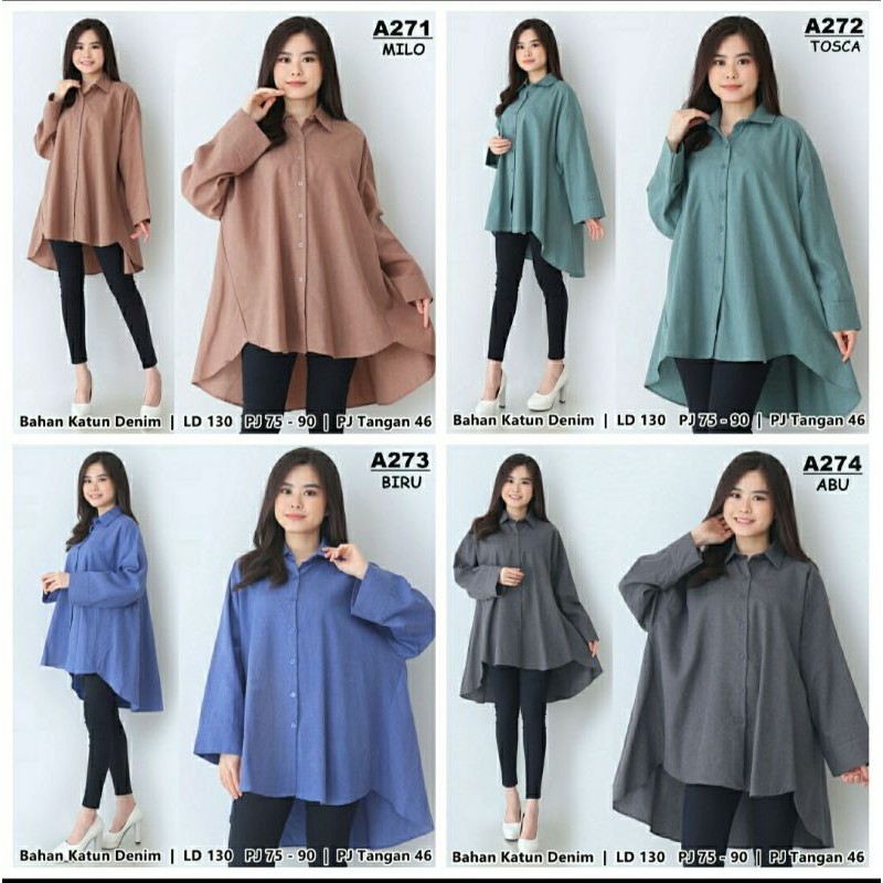 Bisa COD - Baju Atasan Wanita Jumbo / Kemeja LD 130 / Hem XXXXL Mila