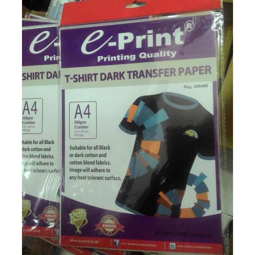 

Eprint T-Shirt Dark Transfer Paper A4 300Gsm Isi 5 Lembar