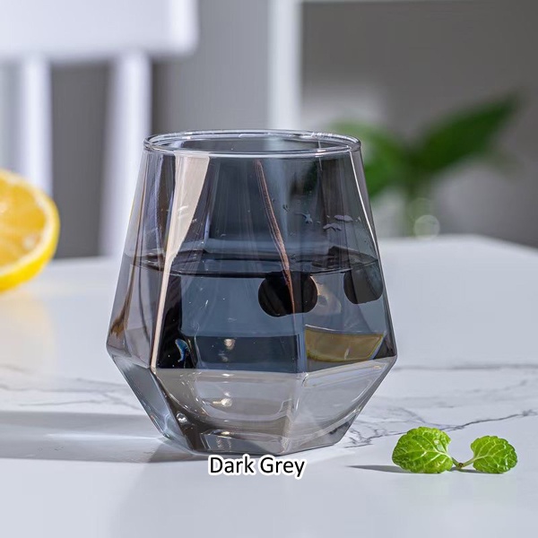 Gelas Hexagonal Diamond Crystal Glass kaca Cangkir Unik gelas whiskey teh kopi home cafe vlog korea mojito cocktail dessert MK1226-DARK GREY