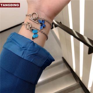 Perhiasan Gelang Kancing Kupu-Kupu Biru Gaya Korea Untuk Aksesoris Pasangan Teman Charms