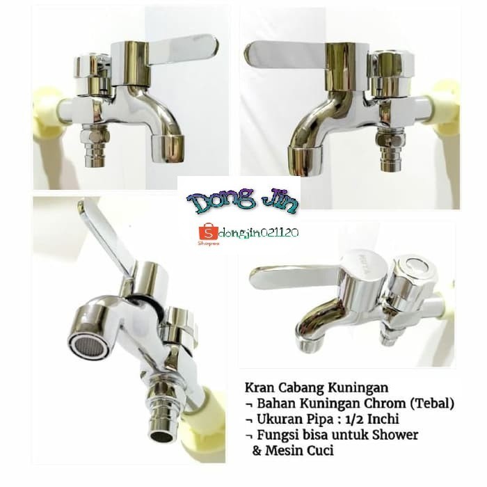 Kran Cabang Engkol Keran Shower Cabang 2 Kran Double Kamar Mandi 2 Way 2 Bahan kuningan