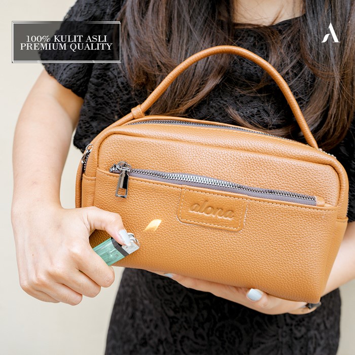 Alona Premium Pouch Hand Bag Tas Tangan Wanita Cewek Branded Bahan 100% Kulit Sapi Asli Original