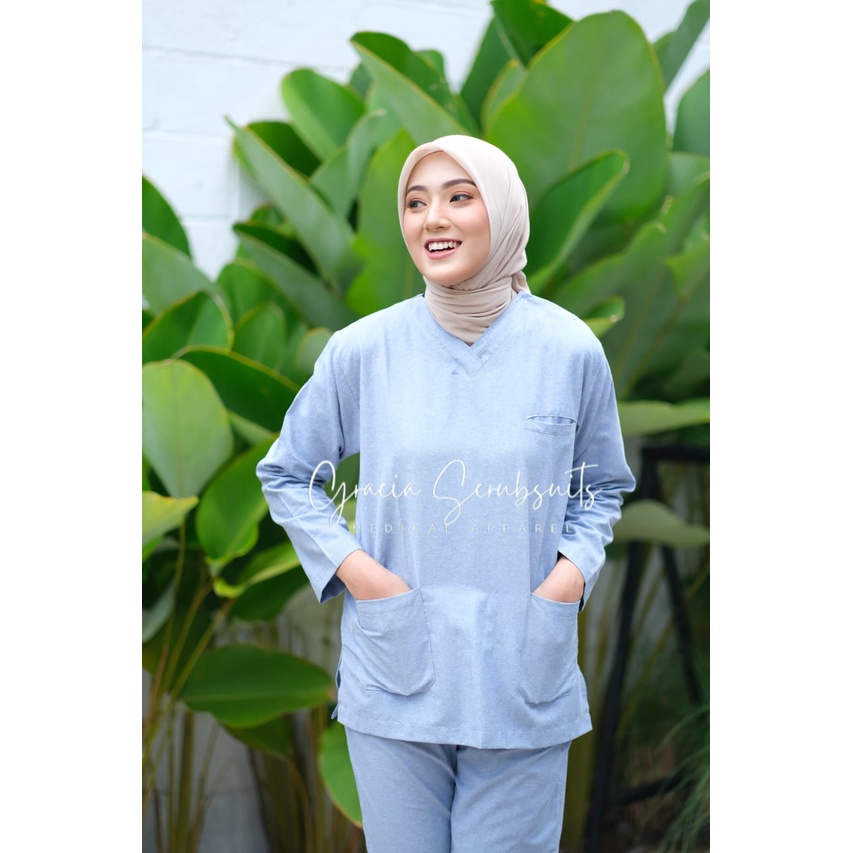 Baju JAGA malam DENIM TWOTONE oxford jamal oka GRACIA SCRUBSUITS