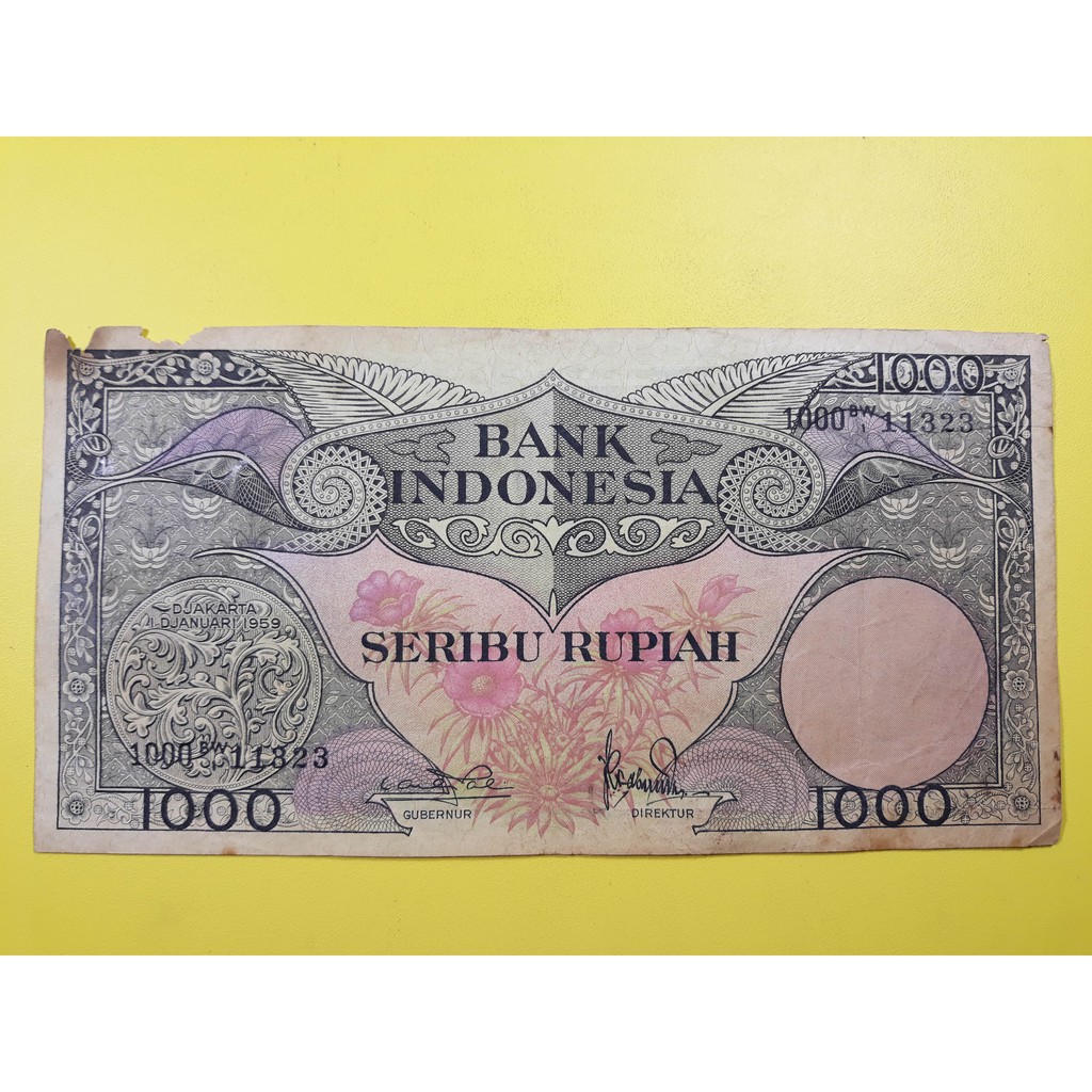 Uang Kuno Indonesia 1000 Rupiah Seri Bunga Tahun 1959 F