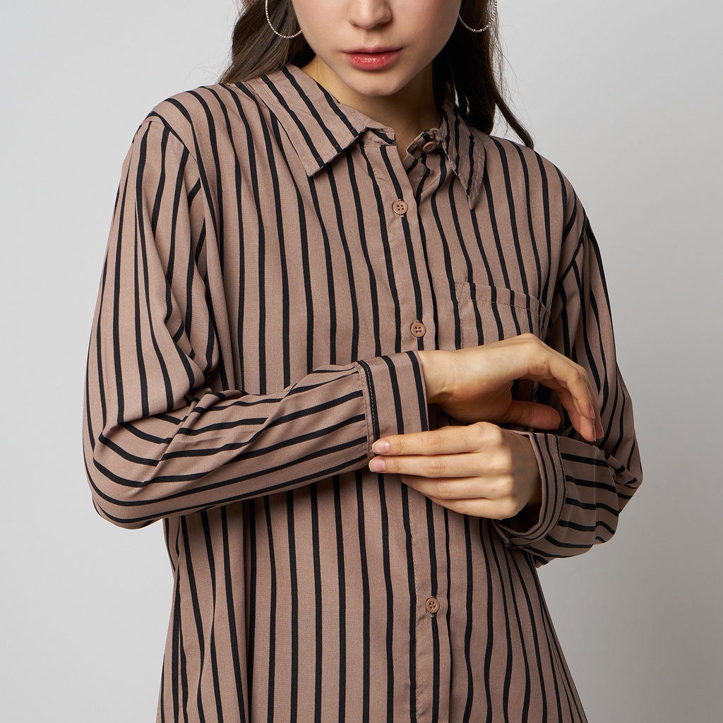 Monellina 06171 Kemeja Oversize Wanita Lengan Panjang Garis-5