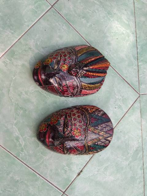 SEPASANG TOPENG BATIK RAMA SHINTA UKURAN S 10x8x4 cm FINISHING MELAMIN - PAJANGAN DEKORASI MURAH