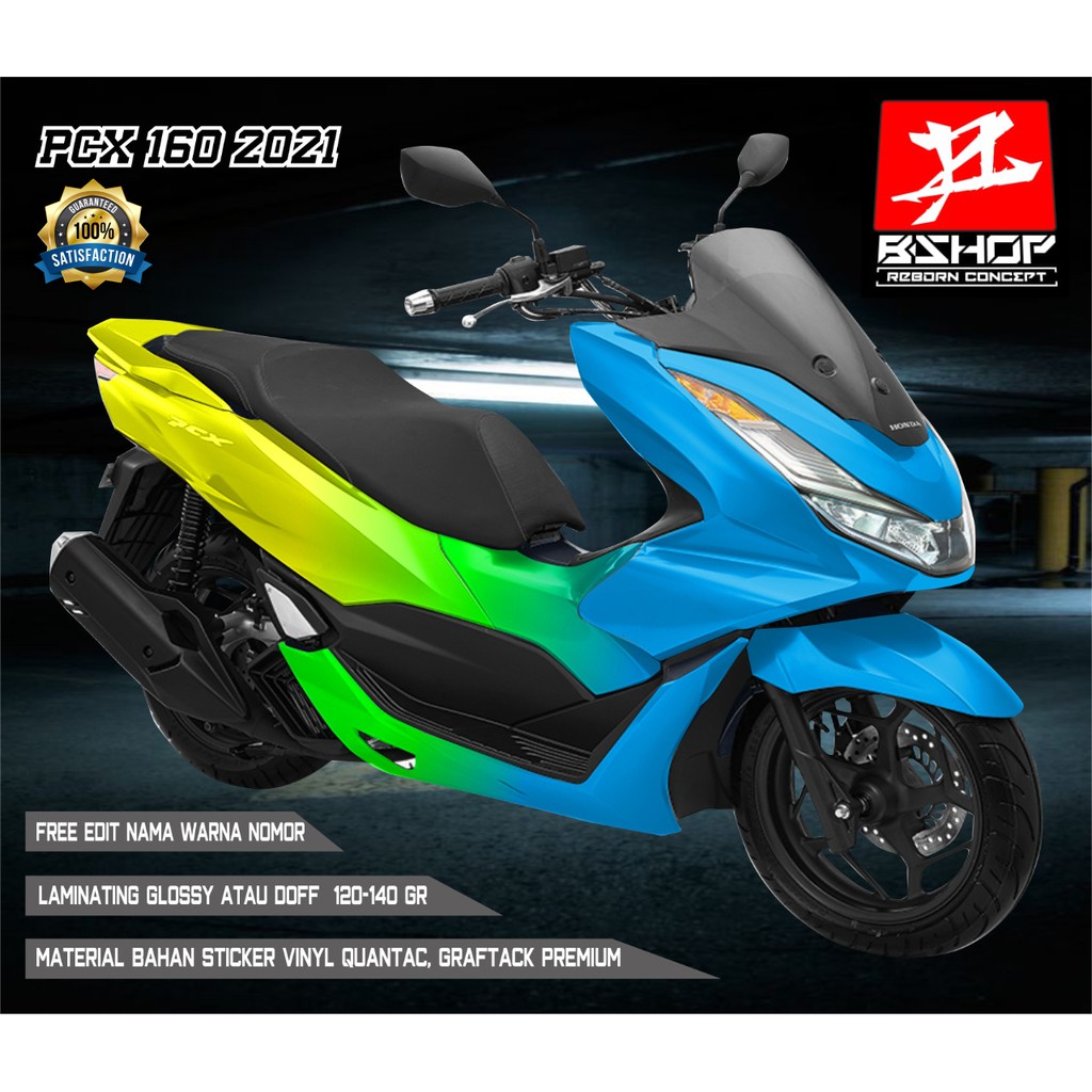 Stiker Decal Full Body Honda PCX Motif gradasi kuning-hijau-biru