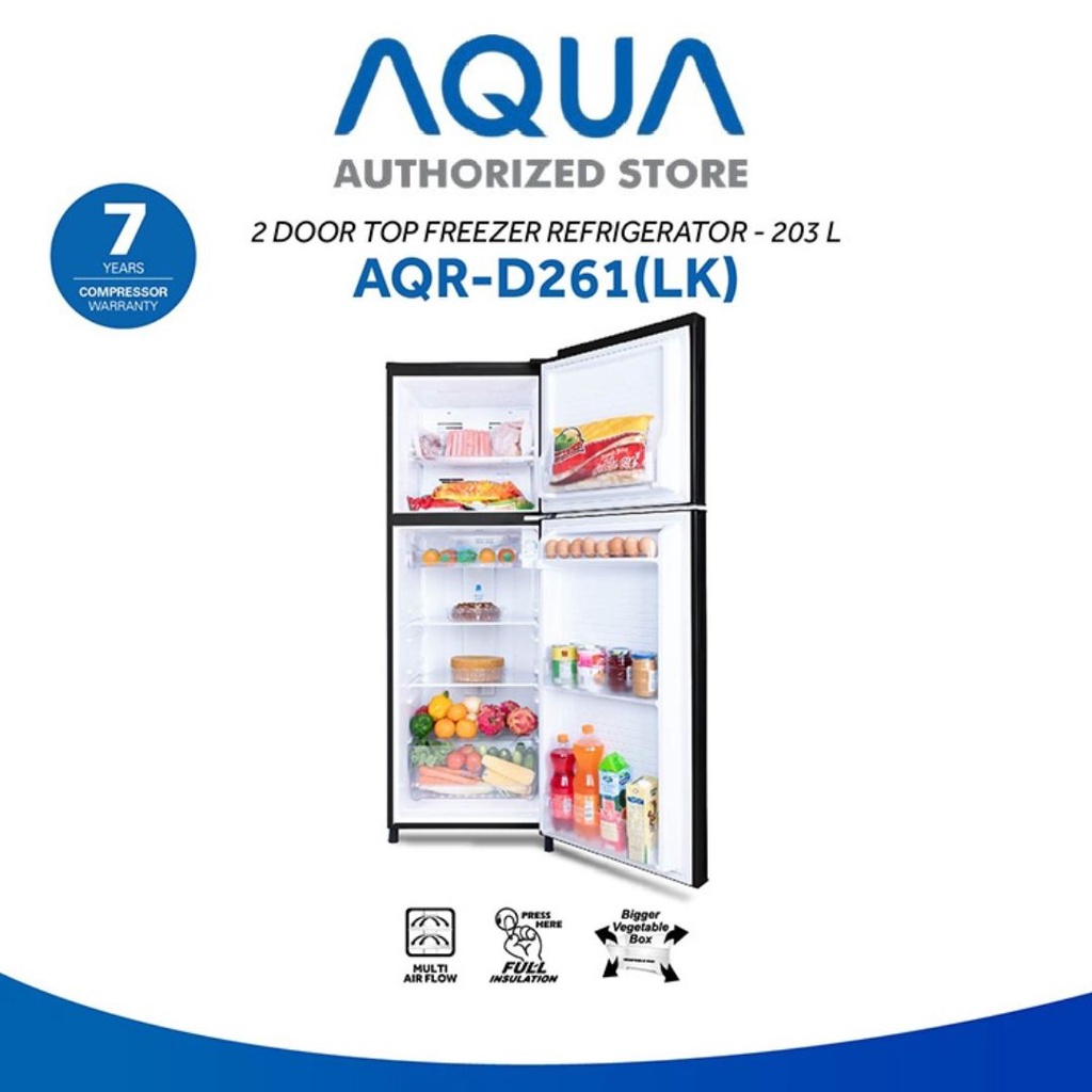 AQUA Japan Kulkas 2 Pintu 203 Liter AQR-D261(LK) | Multi Airflow